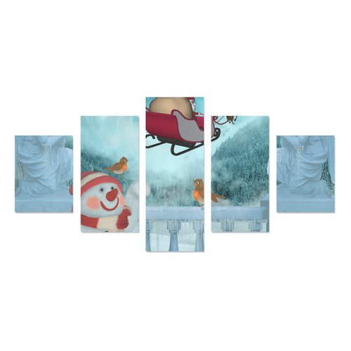 Funny snowman with Santa Claus Canvas Print Sets B (No Frame)