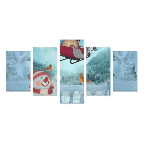 Funny snowman with Santa Claus Canvas Print Sets C (No Frame)