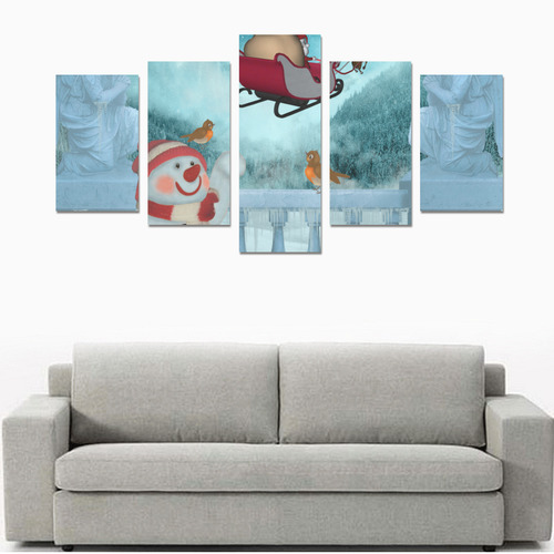 Funny snowman with Santa Claus Canvas Print Sets C (No Frame)