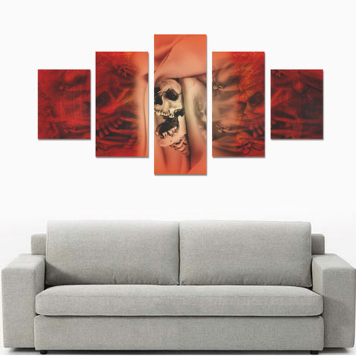 Creepy skulls on red background Canvas Print Sets B (No Frame)