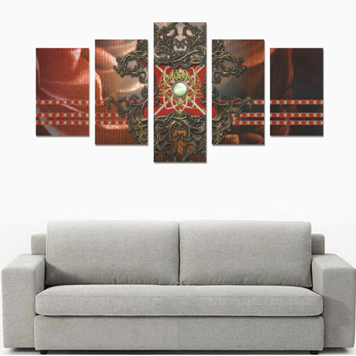 Red floral design Canvas Print Sets C (No Frame)