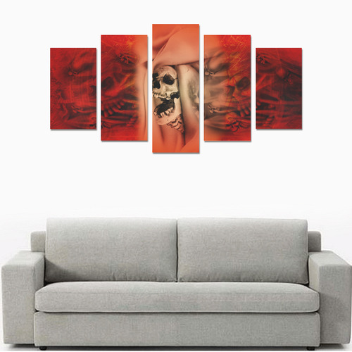 Creepy skulls on red background Canvas Print Sets A (No Frame)