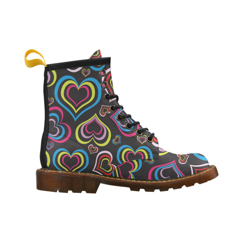 black allover heart boot 2 multi-colour pattern High Grade PU Leather Martin Boots For Women Model 402H