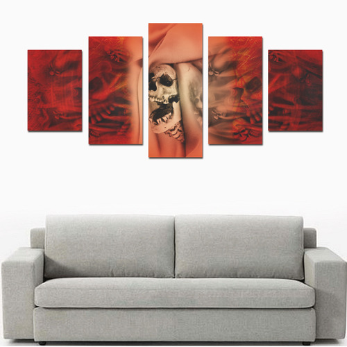 Creepy skulls on red background Canvas Print Sets D (No Frame)