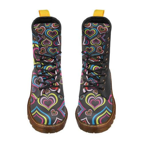 black allover heart boot 2 multi-colour pattern High Grade PU Leather Martin Boots For Women Model 402H