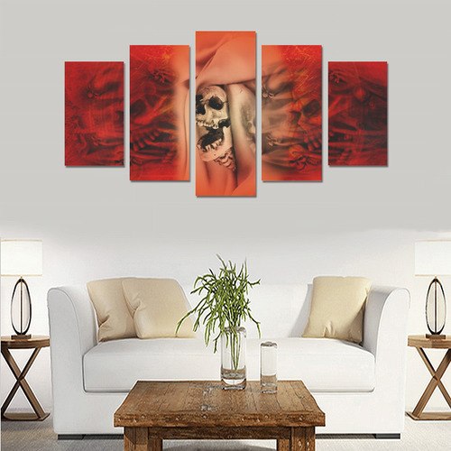 Creepy skulls on red background Canvas Print Sets A (No Frame)