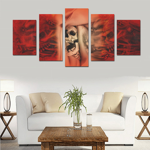 Creepy skulls on red background Canvas Print Sets D (No Frame)