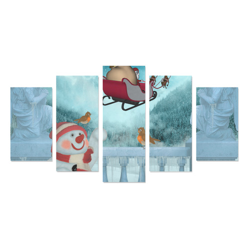 Funny snowman with Santa Claus Canvas Print Sets A (No Frame)