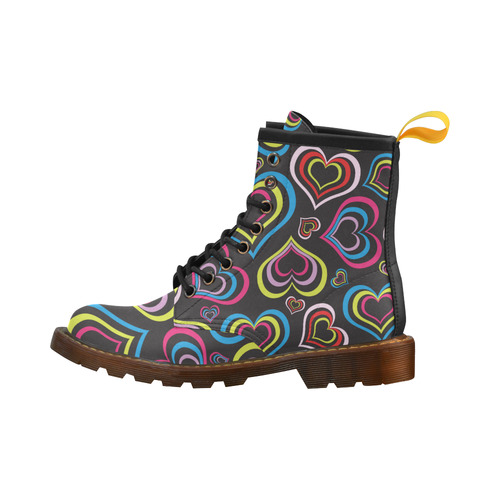 black allover heart boot 2 multi-colour pattern High Grade PU Leather Martin Boots For Women Model 402H