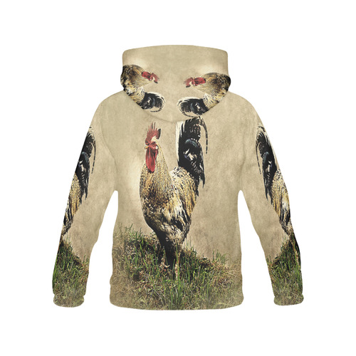 Country Rooster All Over Print Hoodie for Women (USA Size) (Model H13)