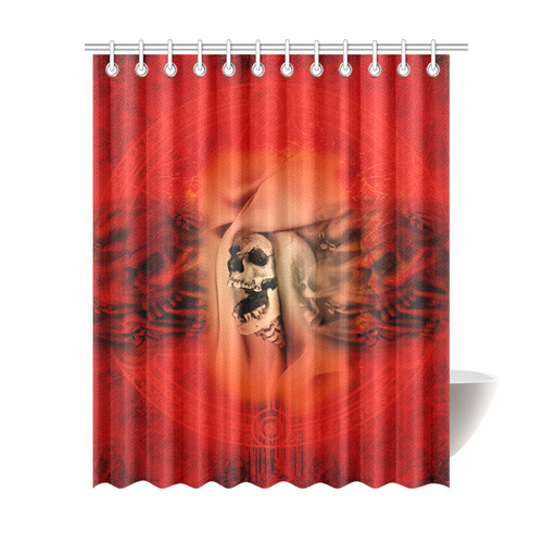 Creepy skulls on red background Shower Curtain 69"x84"