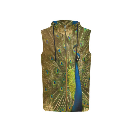 Brilliant Peacock All Over Print Sleeveless Zip Up Hoodie for Women (Model H16)
