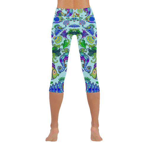 Marine Life Exotic Fishes & SeaHorses Women's Low Rise Capri Leggings (Invisible Stitch) (Model L08)