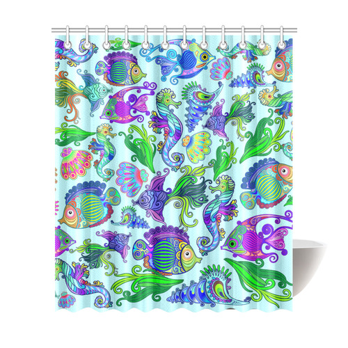 Marine Life Exotic Fishes & SeaHorses Shower Curtain 72"x84"