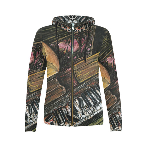 Broken Piano All Over Print Full Zip Hoodie for Women (Model H14)