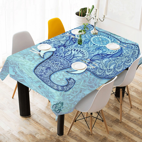 lord Ganesh festival print Cotton Linen Tablecloth 60" x 90"