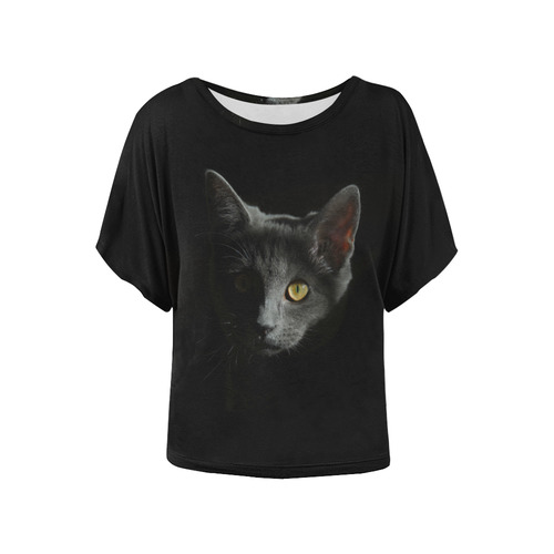 Black Cat Women's Batwing-Sleeved Blouse T shirt (Model T44)