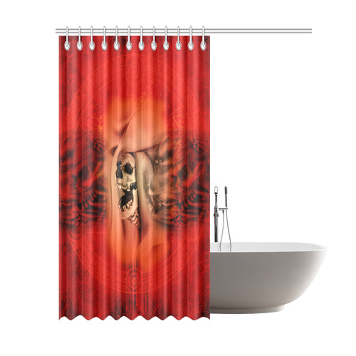 Creepy skulls on red background Shower Curtain 69"x84"