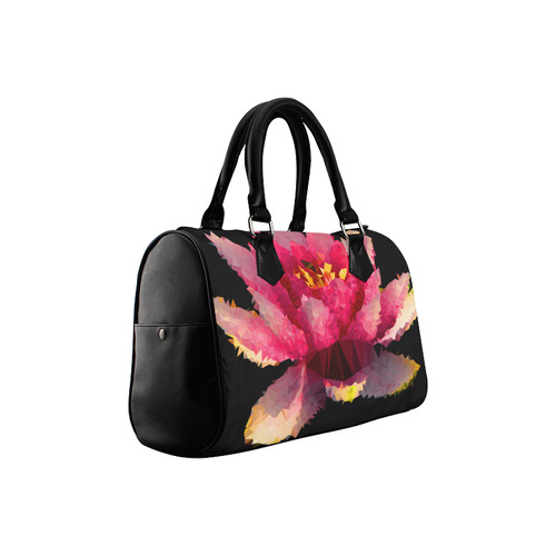 Pink Lotus Floral Geometric Triangles Boston Handbag (Model 1621)