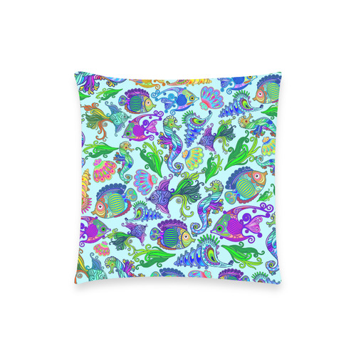 Marine Life Exotic Fishes & SeaHorses Custom  Pillow Case 18"x18" (one side) No Zipper