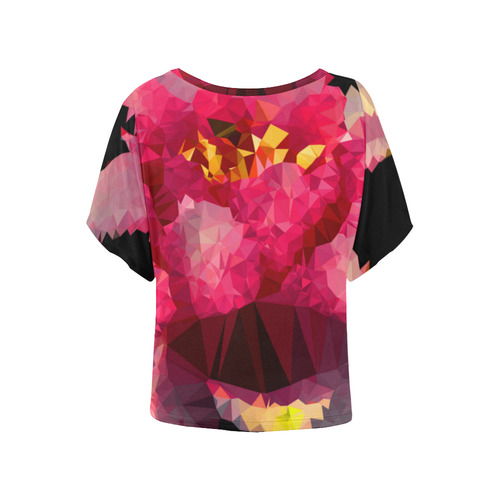 Pink Lotus Floral Geometric Triangles Women's Batwing-Sleeved Blouse T shirt (Model T44)