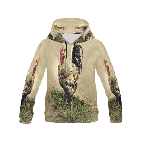 Country Rooster All Over Print Hoodie for Women (USA Size) (Model H13)