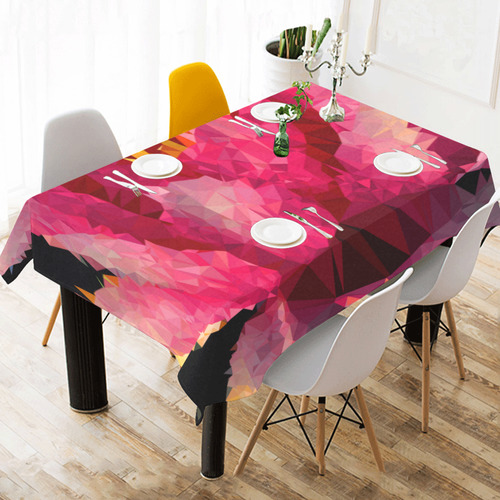 Pink Lotus Floral Geometric Triangles Cotton Linen Tablecloth 60" x 90"