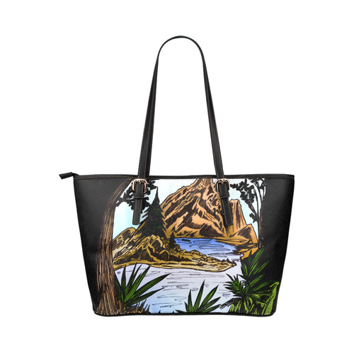 The Outdoors - Poster Leather Tote Bag/Small (Model 1651)