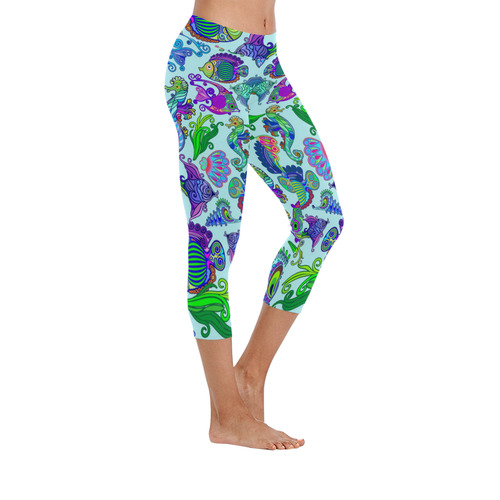 Marine Life Exotic Fishes & SeaHorses Women's Low Rise Capri Leggings (Invisible Stitch) (Model L08)