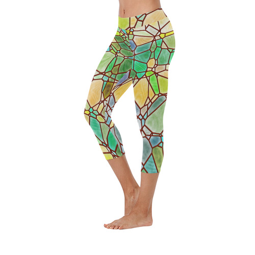 Mosaic Linda 2 by JamColors Women's Low Rise Capri Leggings (Invisible Stitch) (Model L08)