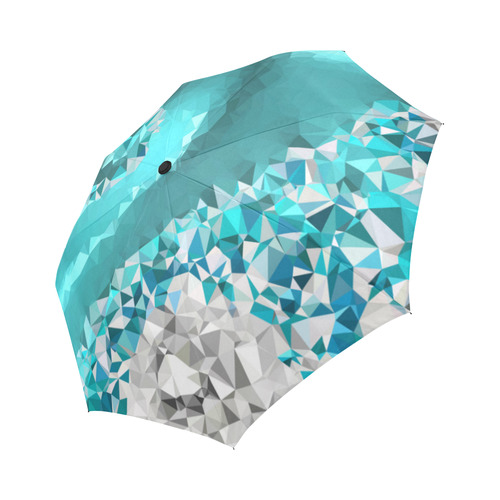 Aqua Blue Spiral Geometric Triangles Auto-Foldable Umbrella (Model U04)
