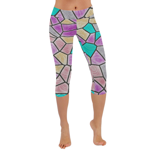 Mosaic Linda 3 by JamColors Women's Low Rise Capri Leggings (Invisible Stitch) (Model L08)