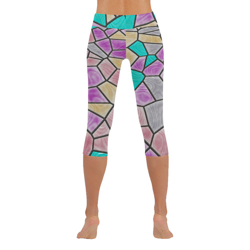 Mosaic Linda 3 by JamColors Women's Low Rise Capri Leggings (Invisible Stitch) (Model L08)