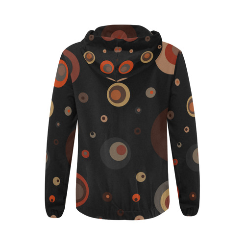 Retro Circles All Over Print Full Zip Hoodie for Women (Model H14)