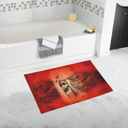 Creepy skulls on red background Bath Rug 20''x 32''