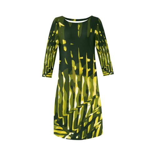 Tropical Leaves Beautiful Nature Pattern Round Collar Dress (D22)