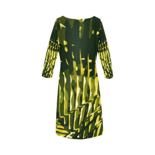 Tropical Leaves Beautiful Nature Pattern Round Collar Dress (D22)