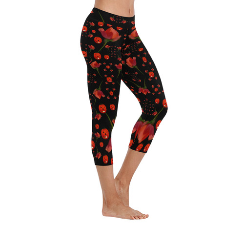 pumkins and roses from the fantasy garden Women's Low Rise Capri Leggings (Invisible Stitch) (Model L08)