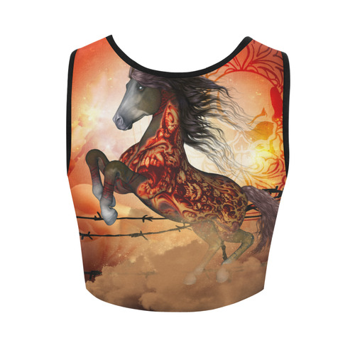 Awesome creepy horse with skulls Women's Crop Top (Model T42)