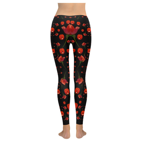 pumkins and roses from the fantasy garden Women's Low Rise Leggings (Invisible Stitch) (Model L05)