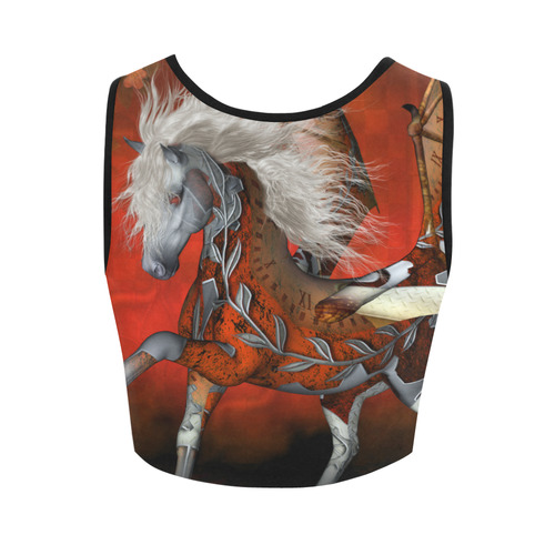 Awesome steampunk horse with wings Women's Crop Top (Model T42)