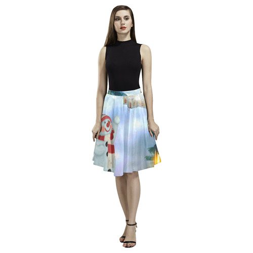 Santa Claus in the night Melete Pleated Midi Skirt (Model D15)