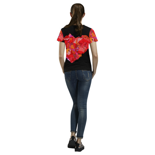 Red Love Heart Geometric Triangles All Over Print T-Shirt for Women (USA Size) (Model T40)