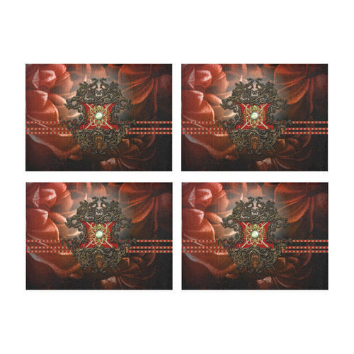 Red floral design Placemat 14’’ x 19’’ (Four Pieces)