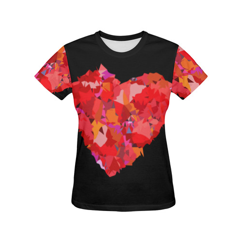 Red Love Heart Geometric Triangles All Over Print T-Shirt for Women (USA Size) (Model T40)