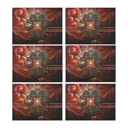 Red floral design Placemat 14’’ x 19’’ (Six Pieces)