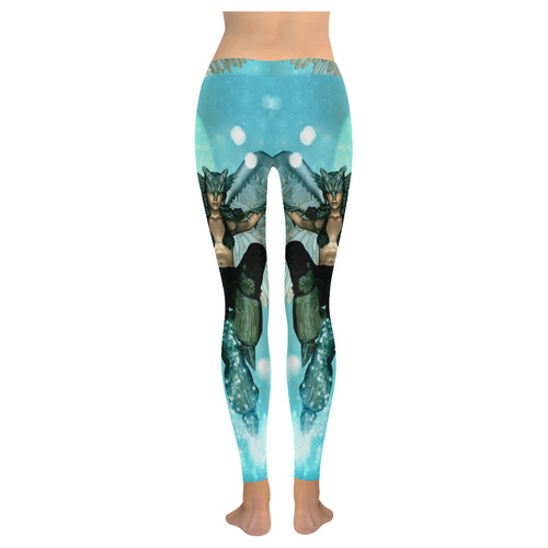 Wonderful angel in the sky Women's Low Rise Leggings (Invisible Stitch) (Model L05)
