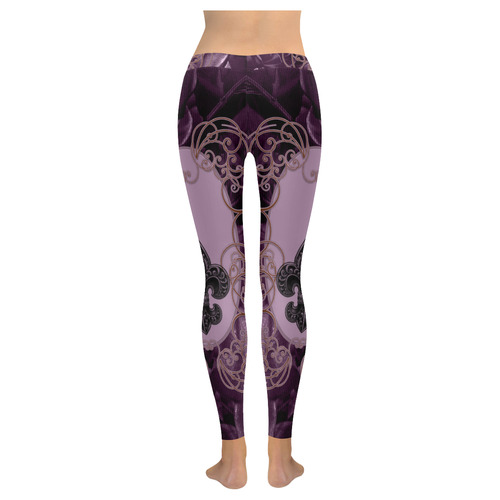 Flowers in soft violet colors Women's Low Rise Leggings (Invisible Stitch) (Model L05)