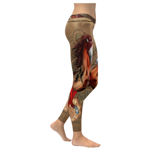 Wonderful horse with skull, red colors Women's Low Rise Leggings (Invisible Stitch) (Model L05)