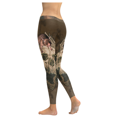 Awesome skull with rat Women's Low Rise Leggings (Invisible Stitch) (Model L05)